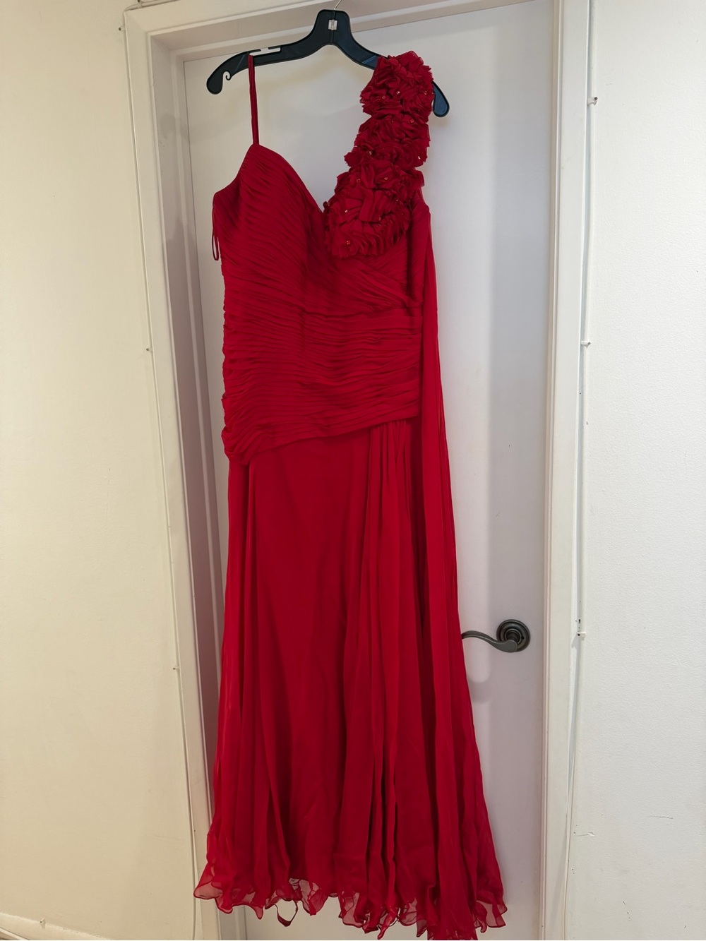 Jovani Red One-Shoulder Ruffled-Shoulder Evening Gown
